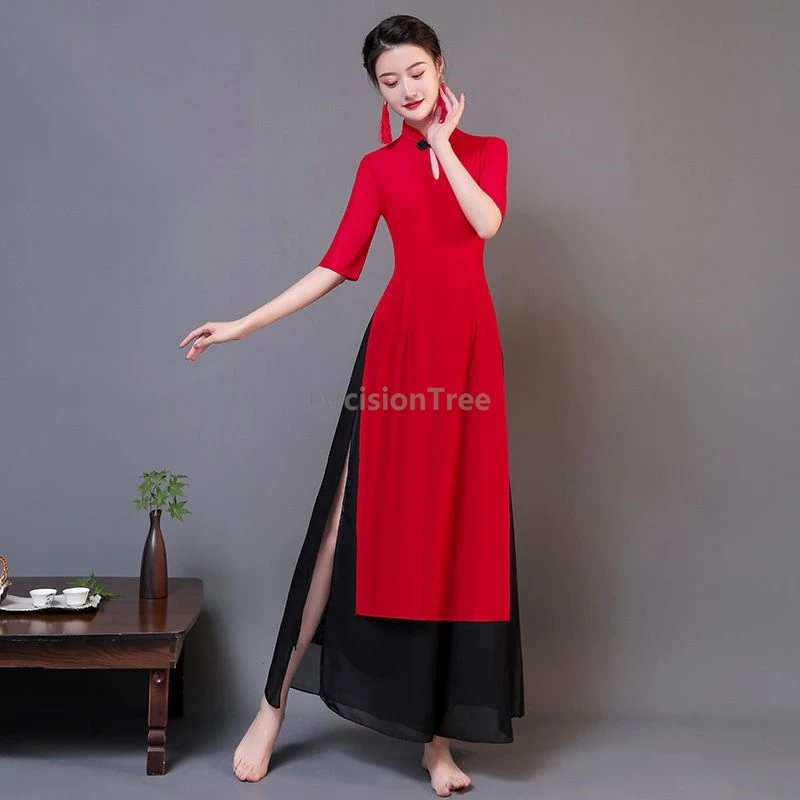 2025 práctica de danza clásica qipao Hada gasa vietnam aodai traje danza folclórica china literatura retro arte temperamento qipao