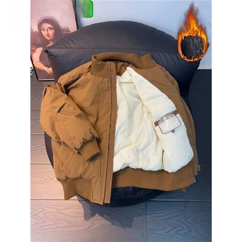Insulated Cotton Jacket Men's Short Bomber Style Warmth Polyester Fiber Standard Fit Casual Wear No Hoodie CleanFit Style