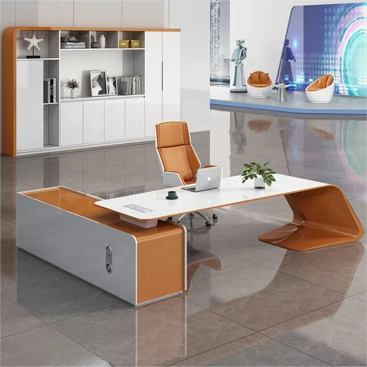 Contemporary White Office Furniture Simple Modern White Reversible Office Building Panel Plate Material Boss Desk For Home Use