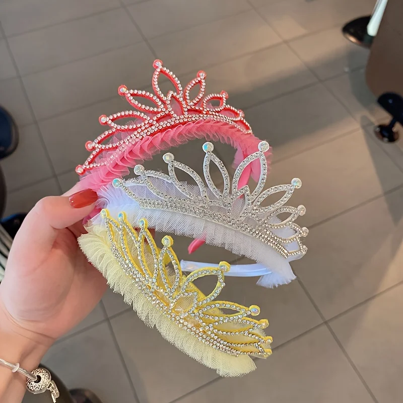 Princess Maple Crown Headband - Polyester Mesh Hair Accessory, Universal Non-Textile Weaving, Fashionable Sweet Princess Style