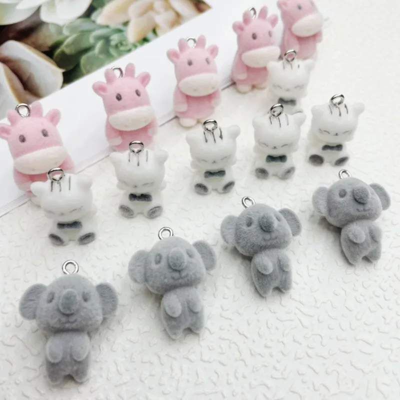 

3pcs Kawaii Flocking Pink Calf koala kitten Charms mini cute animal Pendant For earring DIY Jewelry Making Accessories wholesale