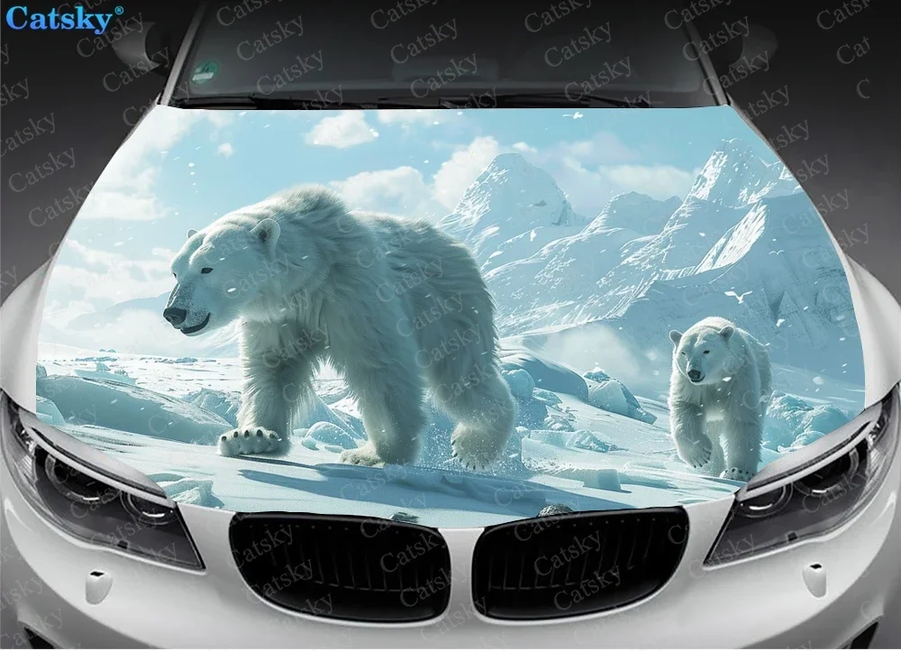 Polar Bear Landscapes Car Hood Vinyl Stickers Wrap Vinyl Film Engine Cover Decals Sticker Universal Car Hood Protective Film