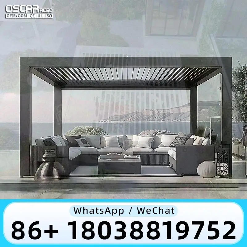 Standard Size 40ft Container Loading Electric Weatherproof Metal Gazebo Louvre Roof System Garden Pergola pergola