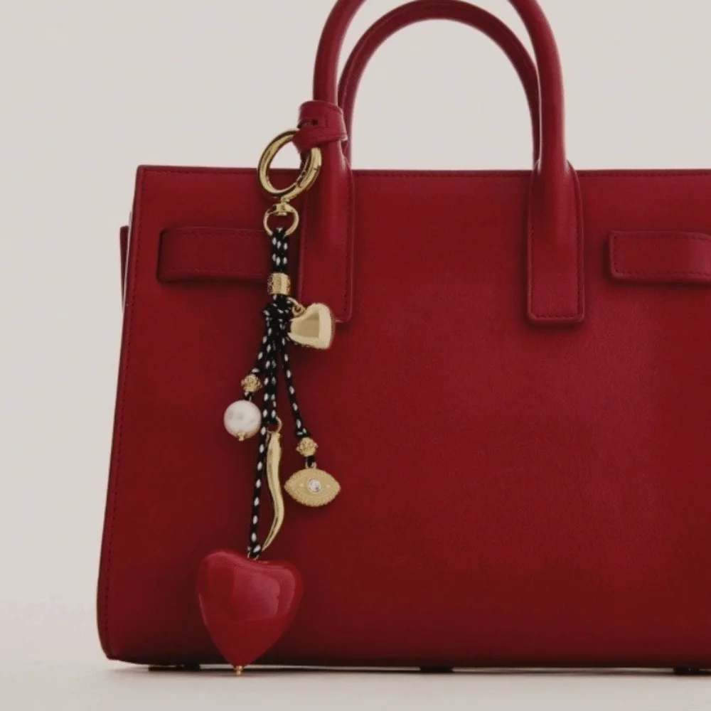 الإبداعية لطيف الحب القلب حقيبة قلادة اللؤلؤ حبل مضفر شكل الأسماك مفتاح سلسلة حجر الراين حقيبة أنيقة حلي معلقة الهدايا #3