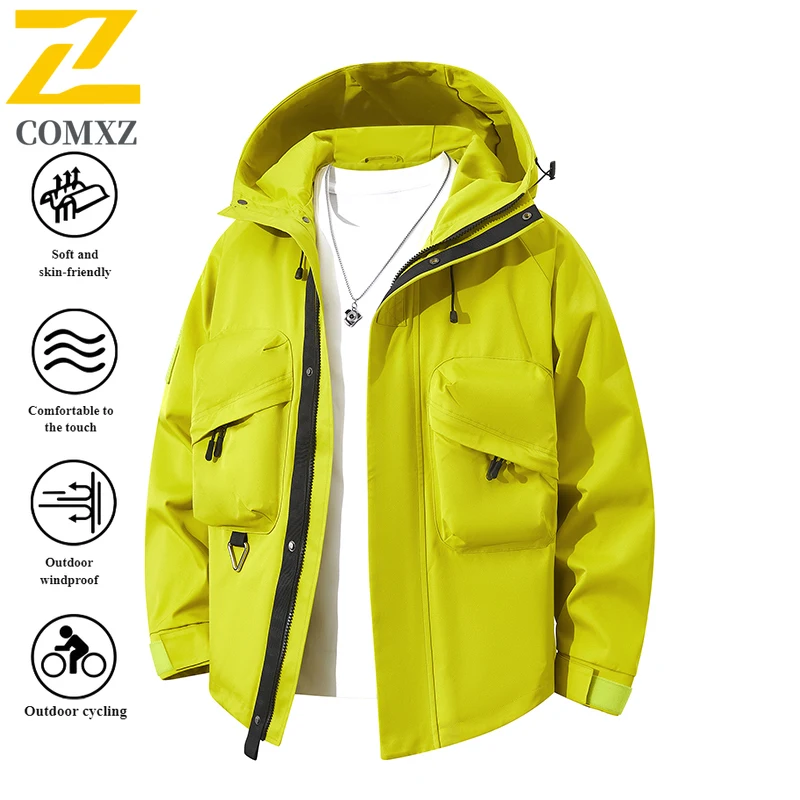 

Men's Spring Autumn Workwear Korean Style Jacket Windproof Breathable Hooded Parka with Multi-Pockets for Outdoor Casual Wear
