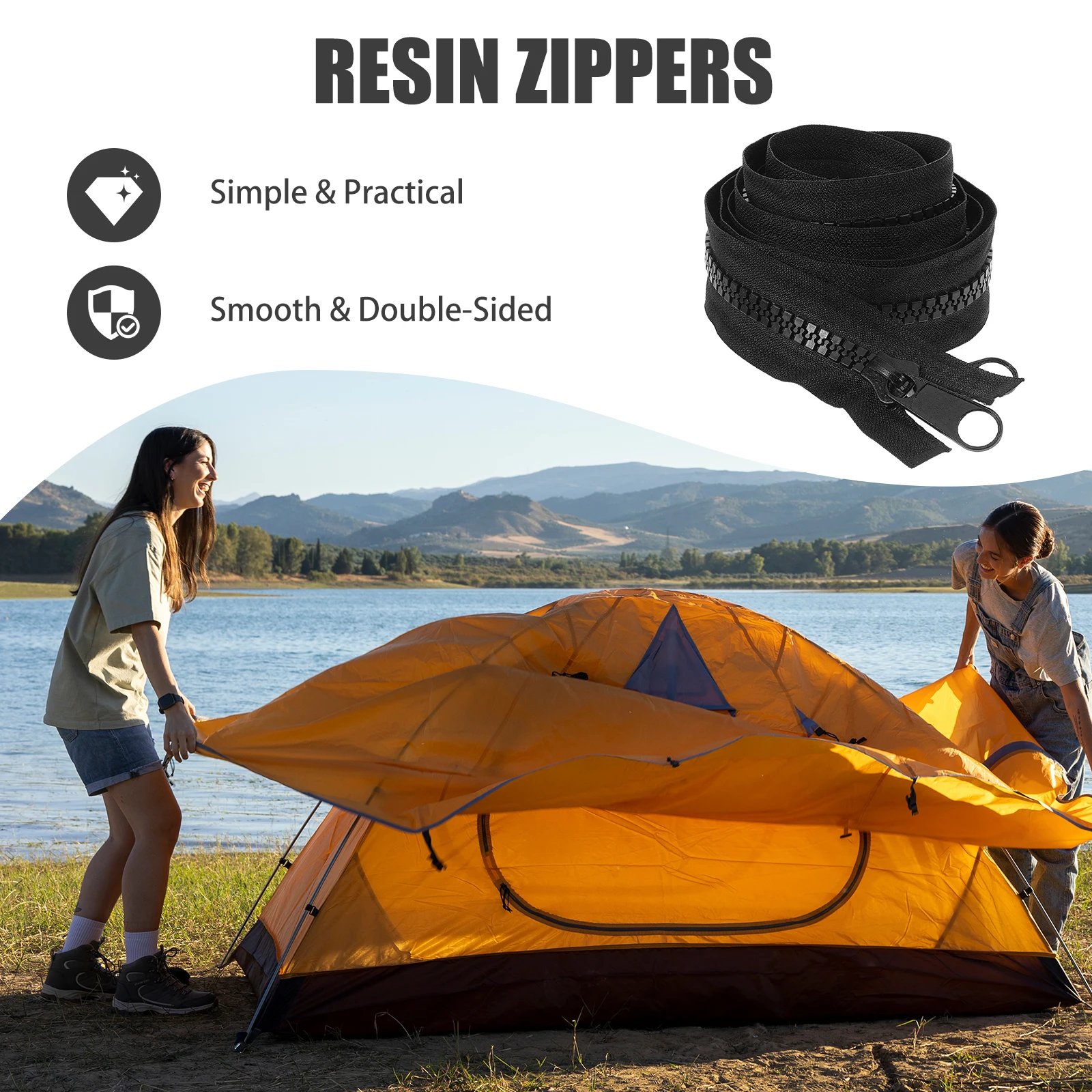 

2Pcs Black Lengthen Resin Double-Sided Zippers Black for Bags Clothing Tent Durable Sewing Accessories Tailor Tools