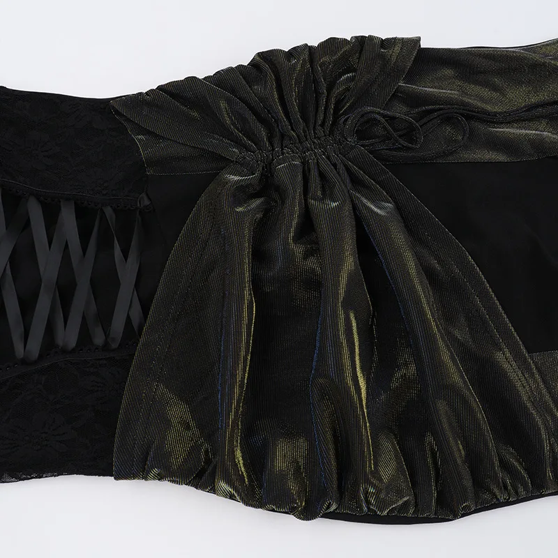 Black Gothic Long Dress Women Harajuku Style Bodycon Maxi With Lace Sheer Hem Ruched Waist Dark Alternative Fashion Party Outfit