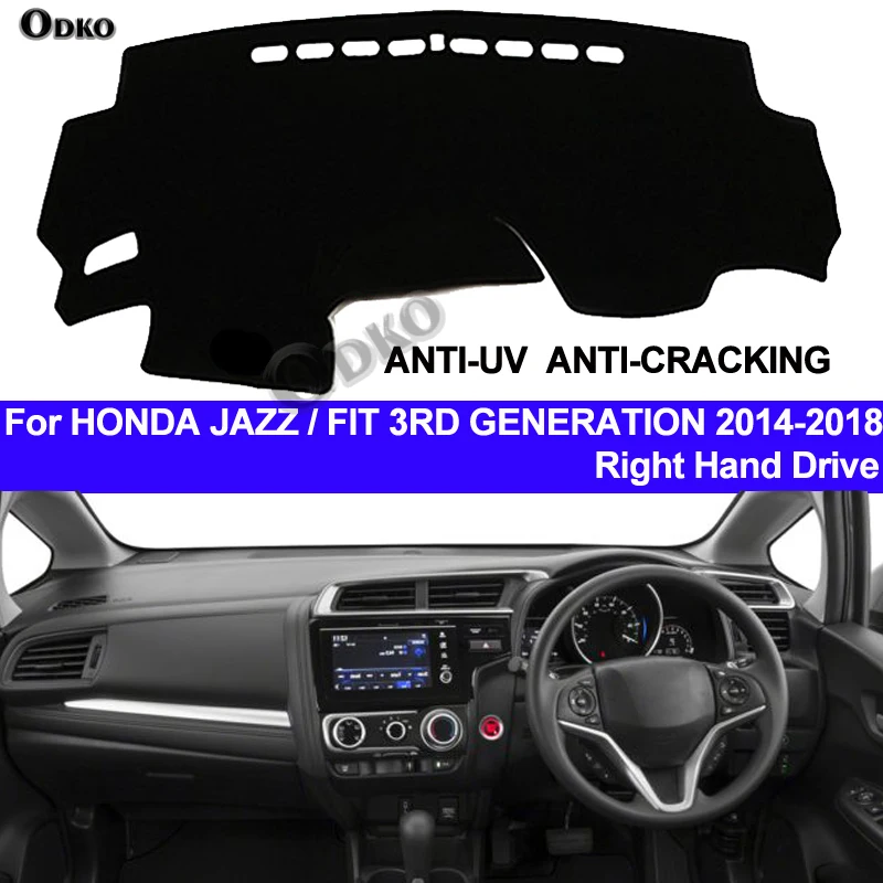 Чехол на приборную панель автомобиля, коврик для приборной панели для Honda Jazz Fit 3RD поколения 2014, 2015, 2016, 2017, 2018, нескользящий правый коврик от солнца