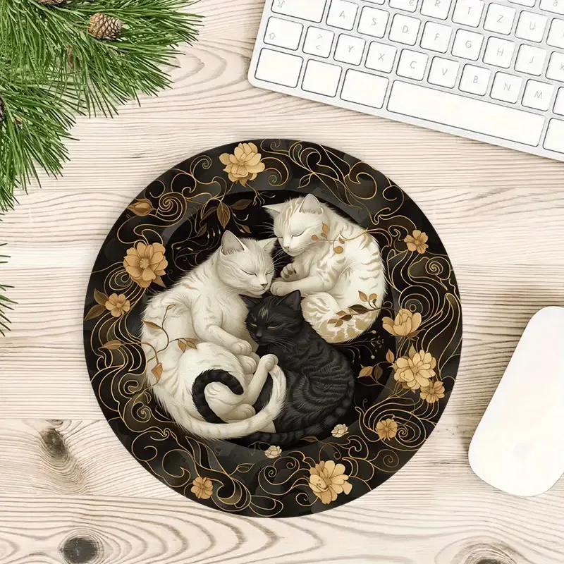Alfombrilla de ratón redonda con tema de gato, base de goma antideslizante, almohadillas portátiles de escritorio para oficina, ordenador, portátil, accesorios para PC, resistente al desgaste