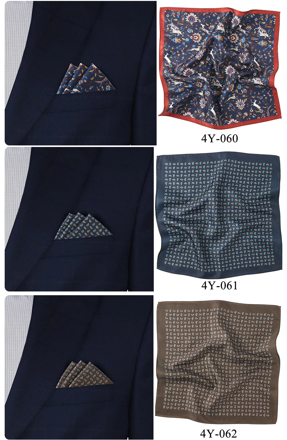 Tailor Smith Men's Classic Red Khaki Print Dot Handkerchiefs Paisley Floral Pockets Square Wedding Hankies Business Gift for Him