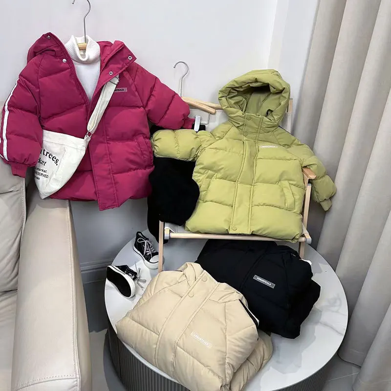 Kids Parka Thicken Warm Long Jackets Toddler Kids Outerwear Outwear Clothes Solid color Winter Down Cotton Children\'s 3-10Y