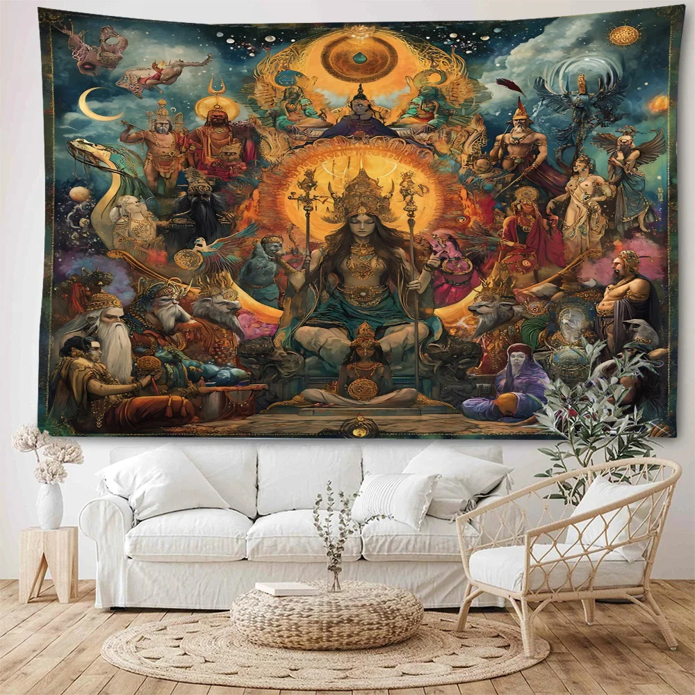 Zeus Golden Throne Mythical Chariot Sun God Background Decorative Tapestry European Ancient Mythical Background Decorative Tapes