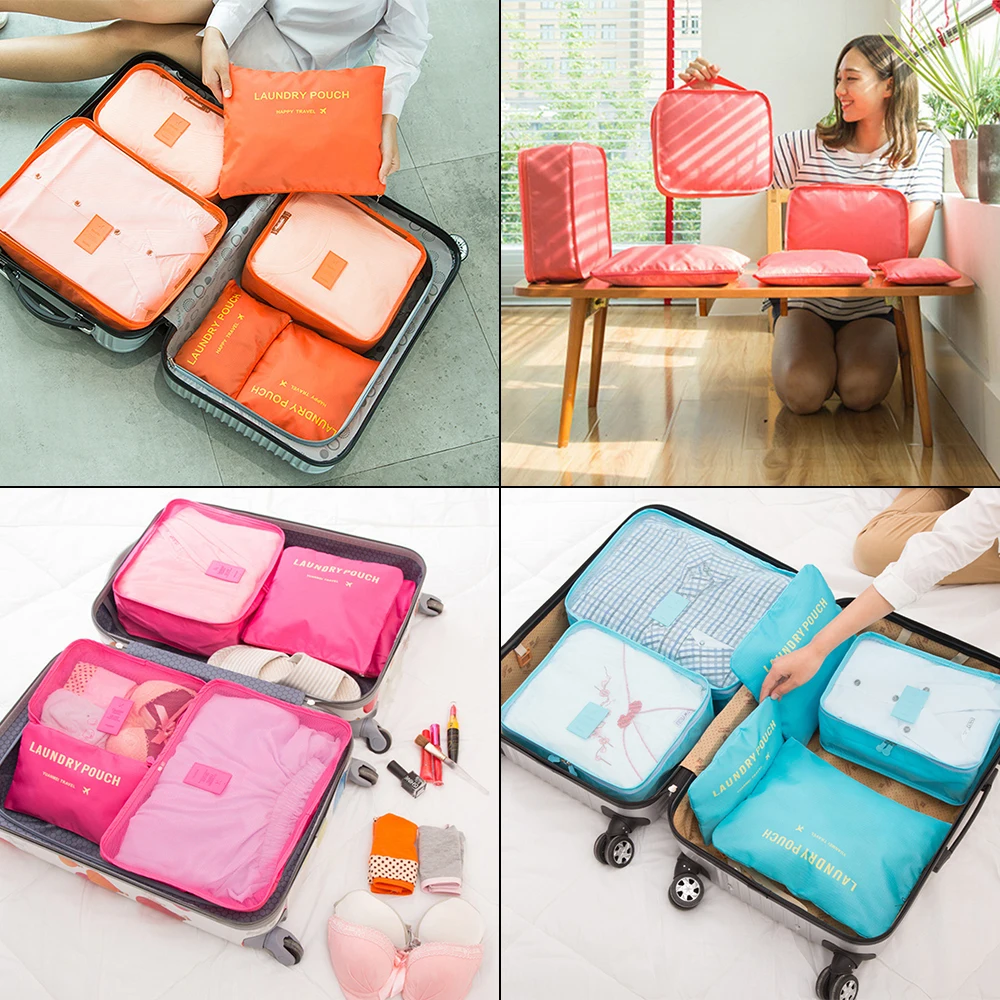 6pcs/set Travel Storage Bag Suitcase Luggage Organizer Set for Clothing Underwear Socks Shoes Storage Bag Packing Cube Household