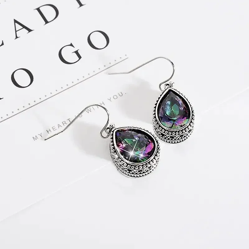 

2025 Waterdrop Multi-colored Cubic Zircon Dangle Earrings Vintage Accessories Women for Party Unique Gift Elegant Lady Jewelry