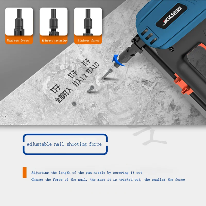 Imagem -04 - Cordless Finish Nailer Pregos Gun Gás Pneumático Pregos Gun Porta e Janela Suporte Madeira Instalação Fixa