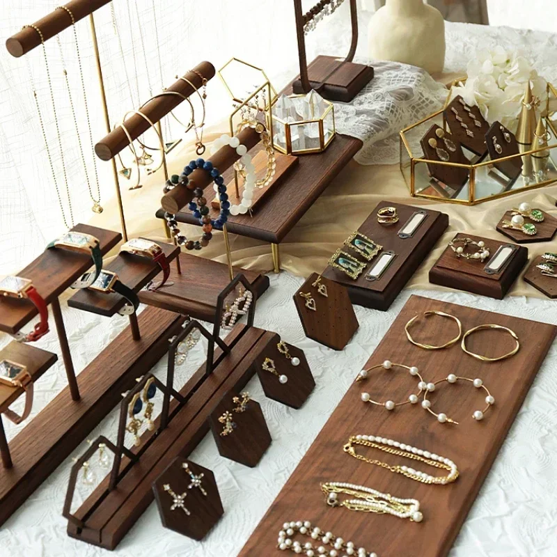 Elegant Walnut Jewelry Display Rack, Multifunctional Organizer, Necklace Holder, Bracelet Stand, Earrings Showcase