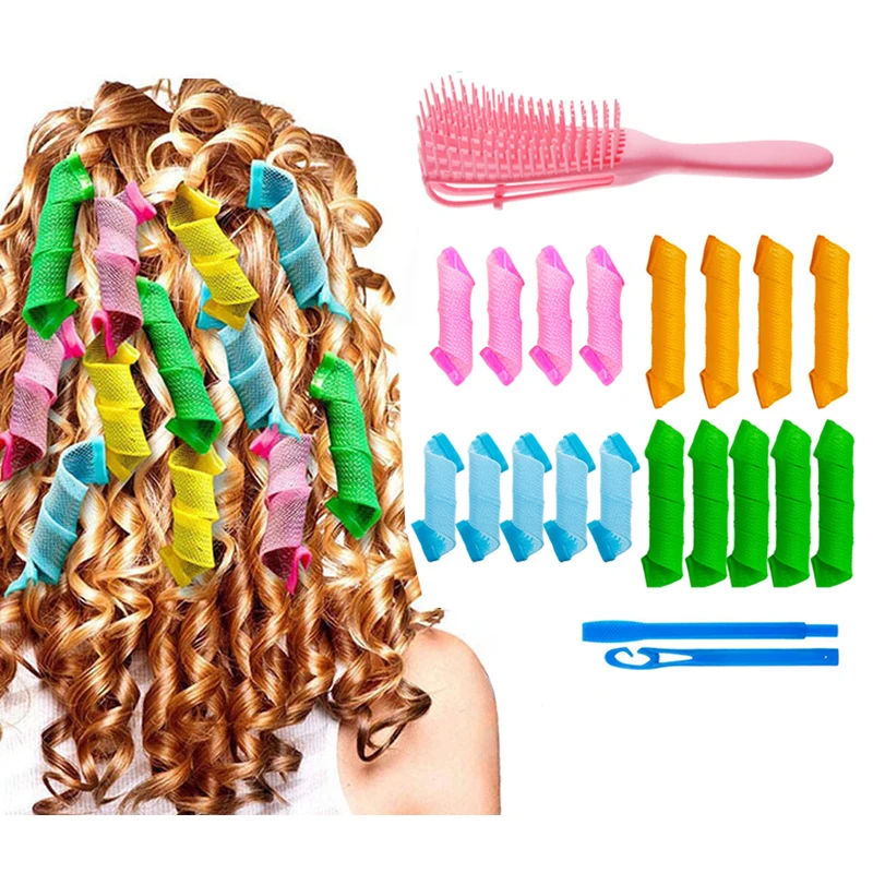 

21Pcs Set Curling Tool Set Heatless No Harm Hair Colorful Curling Bars Fluffy Hair Comb For Women