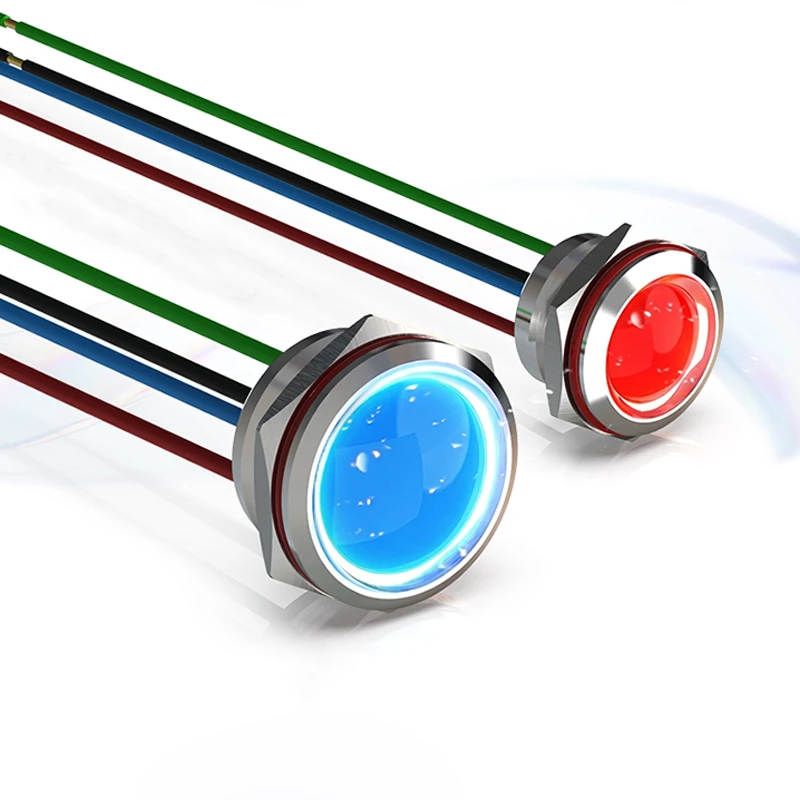 LANBOO Tri-Color LED Indicator Light 16mm/19mm/22mm/25mm Metal Panel Mount IP68 Common Anode Cathode 5-24V