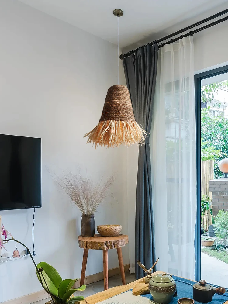 New Led Lights Vintage Restaurant Chandelier Handmade Creative Rattan Straw Decoration Lamps Hotel Interior Modern Lighting