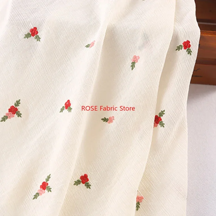 Flower Wrinkled Embroidered Pure Cotton Fabric For dress, skirt, tops, tabletop, pillowcase, headbands, doll clothes sewing