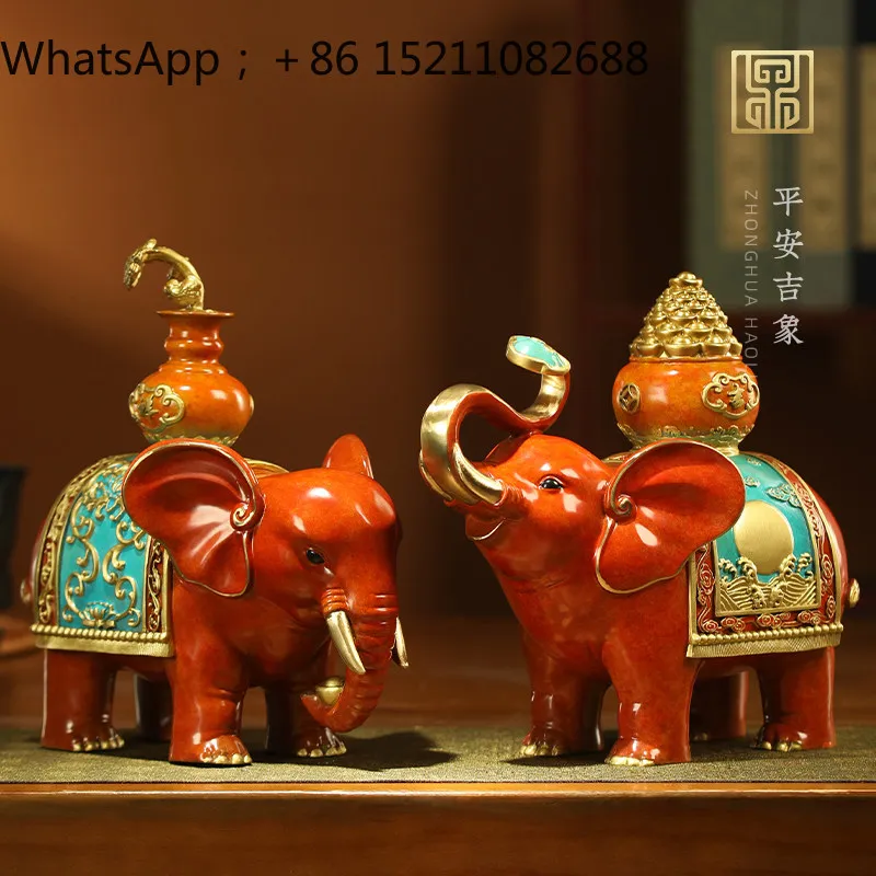 LLY bronze elephant ornament, a pair of living room entrance decorations, safe and auspicious housewarming opening gifts