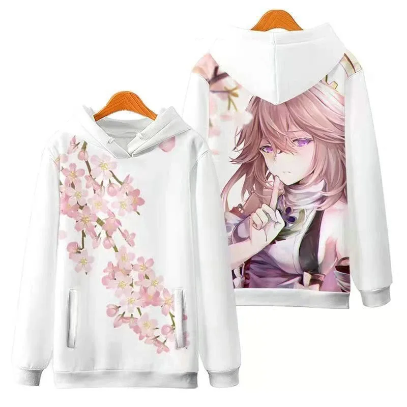 Genshin impact yae miko 3d printing anime japanese hoodies men women sweaters hooded long sleeve sport game hoodie pullover