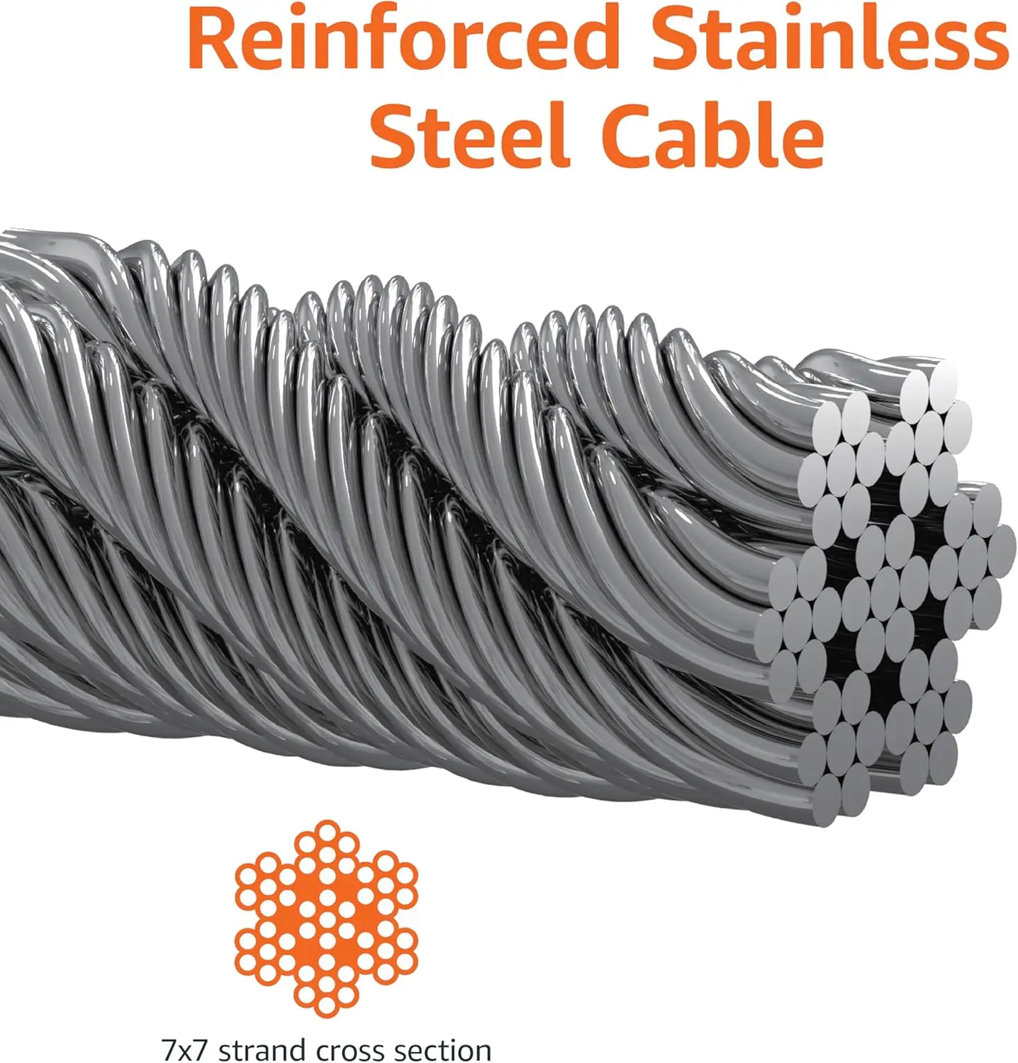 كابل ربط للكلاب حتى 90 رطلاً، 25 قدم، أبيض #3