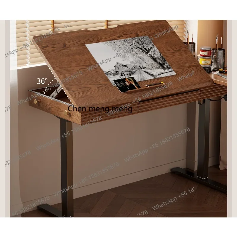 X188 Solid wood electric lifting table Tilting calligraphy table Home workbench Learning computer table