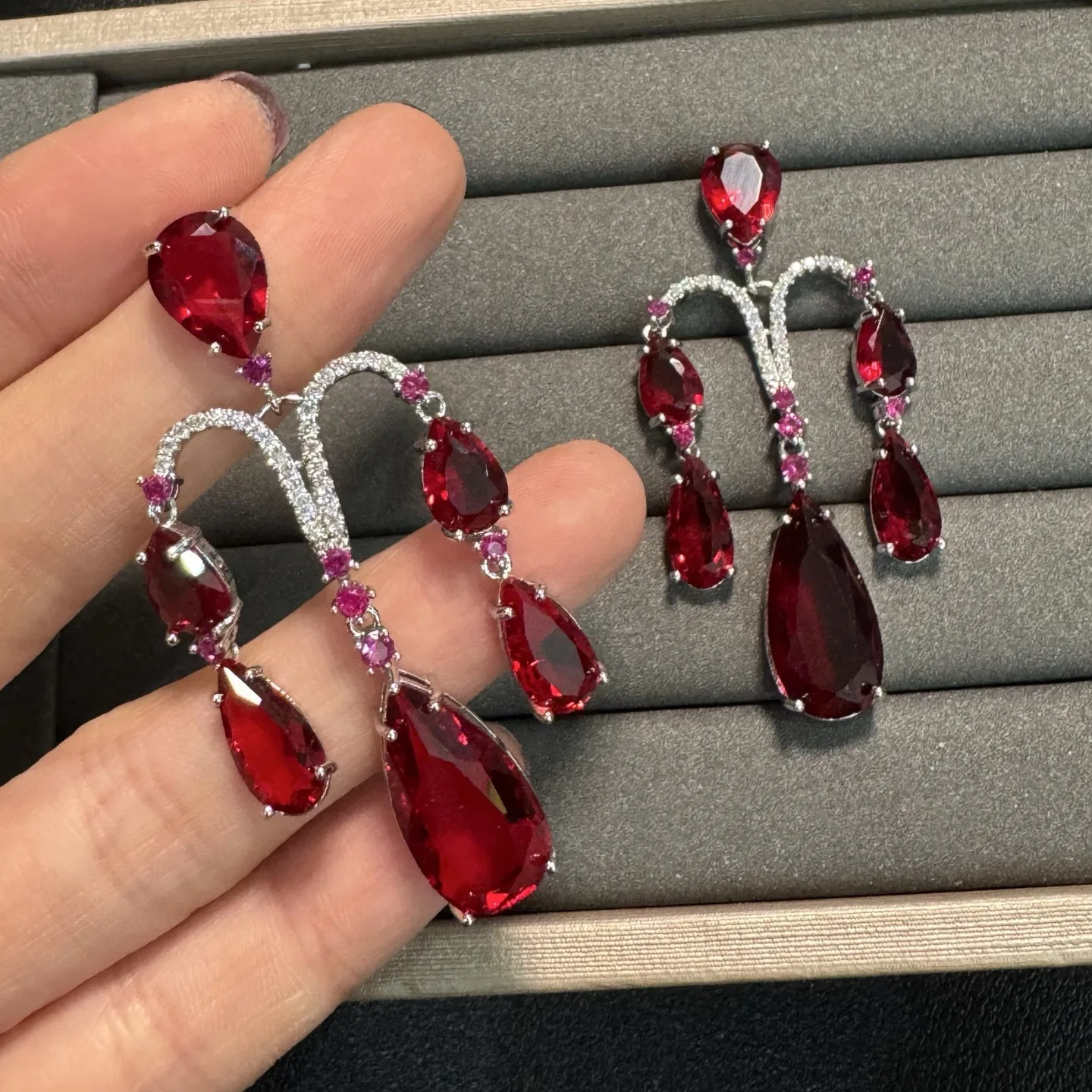 dark red teardrop dangling earrings for women elegant jewelry gala event dinner party