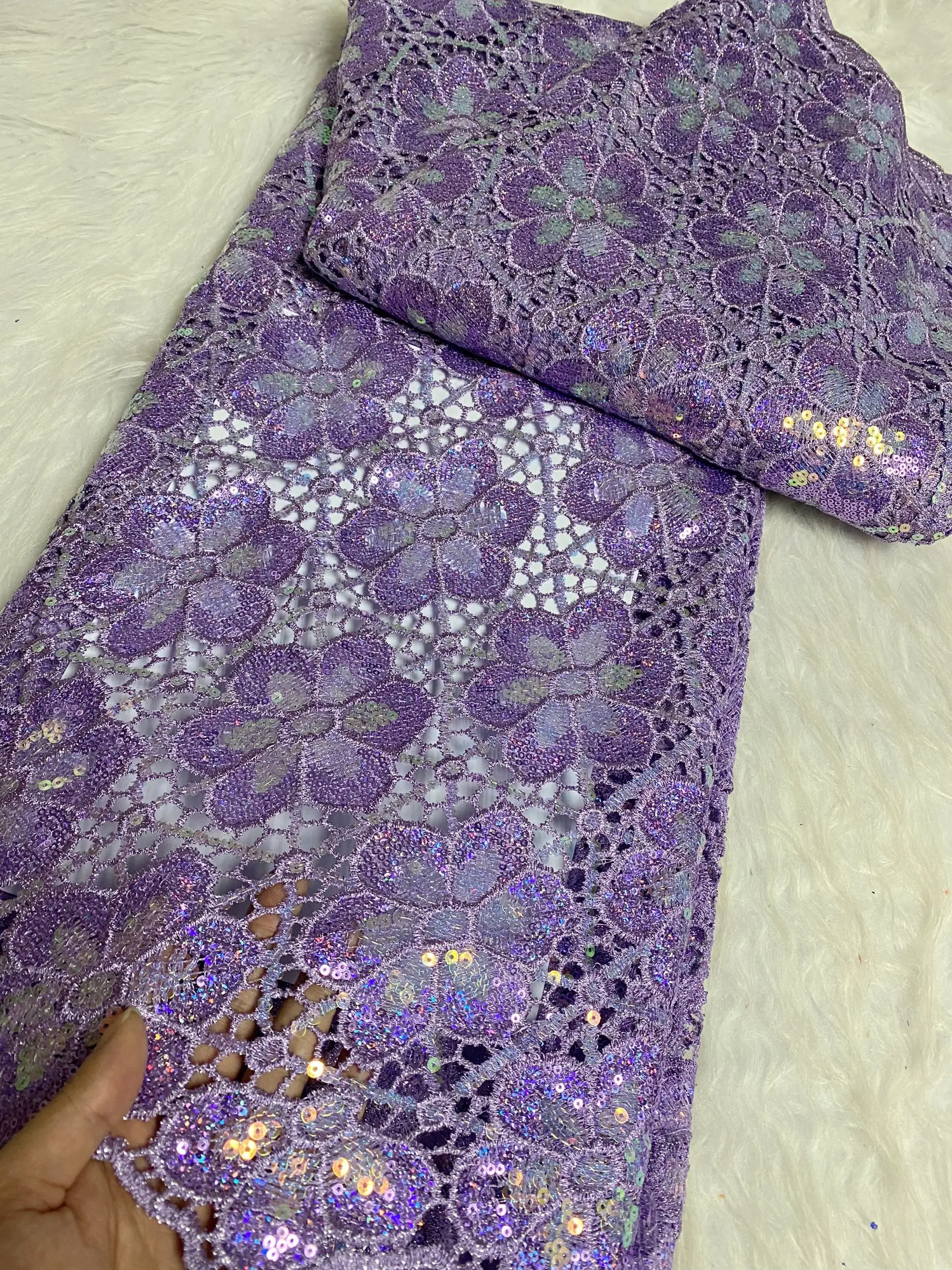 

High Quality African Embroidery Lace Fabric,Cotton,Fabrics For Sewing By Meter,Sequin,Water Soluble,Wedding Dress,Tulle,5 Yards