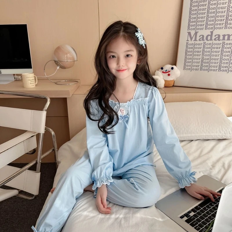 

2025 Elsa Pajama Set, 100% Cotton Long Sleeve Loungewear for Girls Frozen Premium Sleepwear