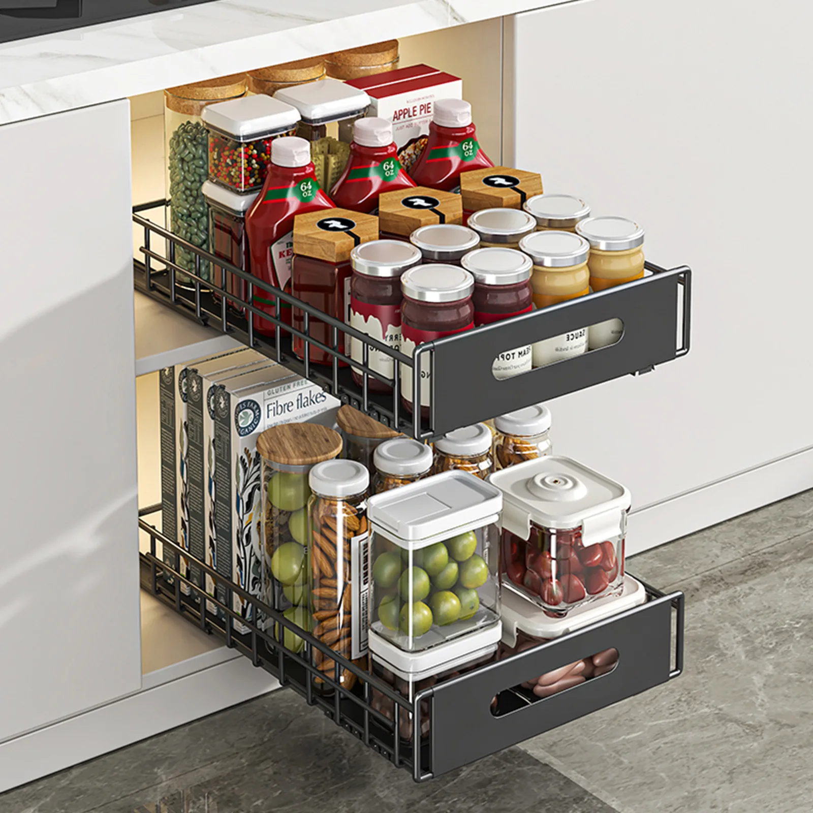 

New model Kitchen Shelf Cabinet Pull Basket Layered Rack Seasoning Storage Sink Storage Super Deep Pull-out Shelf