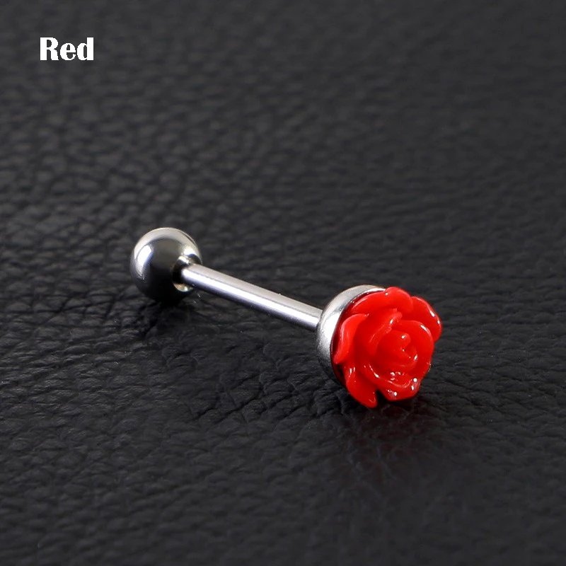 Stainless steel acrylic rose tongue nail body piercing jewelry