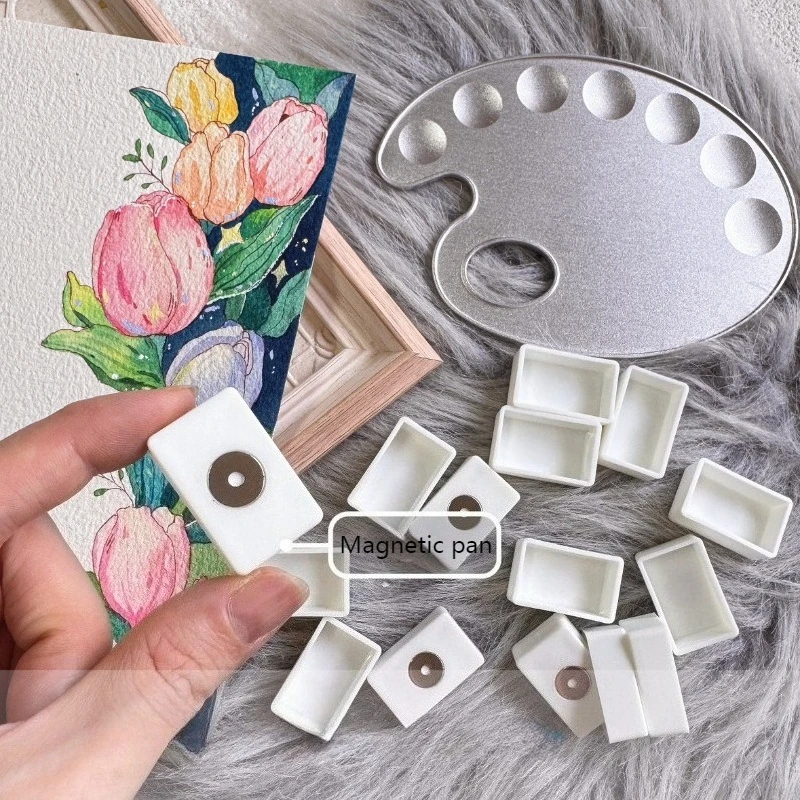 نصف مقلاة محمولة / مقلاة كاملة مقالي ألوان مائية مغناطيسية 2 مل / 3.5 مل مناسبة لأدوات الرسم المعدنية واللوازم الفنية.