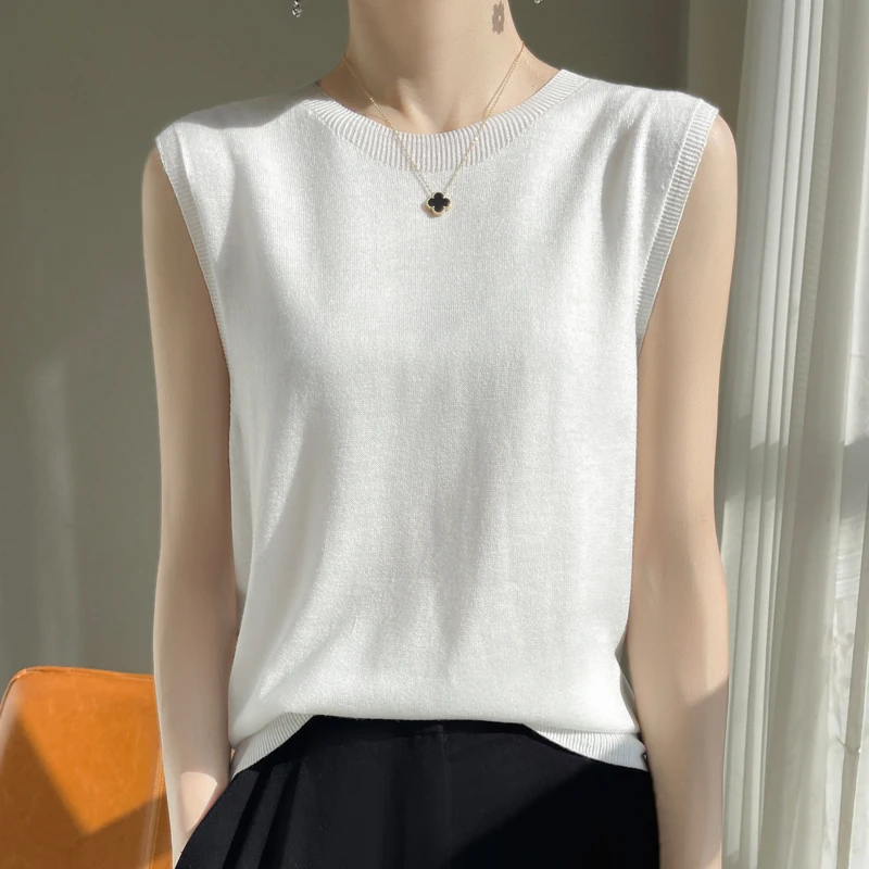 2024 Woman Sleeveless High Quality Wool Knit Vest Summer New Round Neck First-Line Ready-To-Wear Soft Solid Versatile Camisole