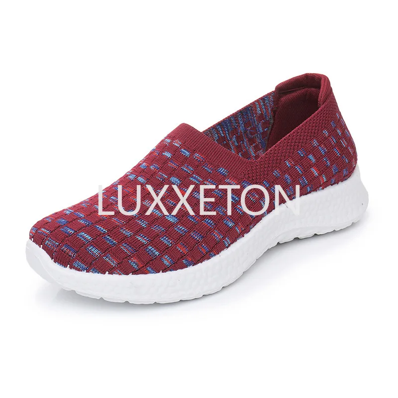 2024 Spring and Autumn Season Thick Sole Women\'s Knitted Round Head Shallow Mouth Lefu Shoes Fashionable One Step Lazy Shoes