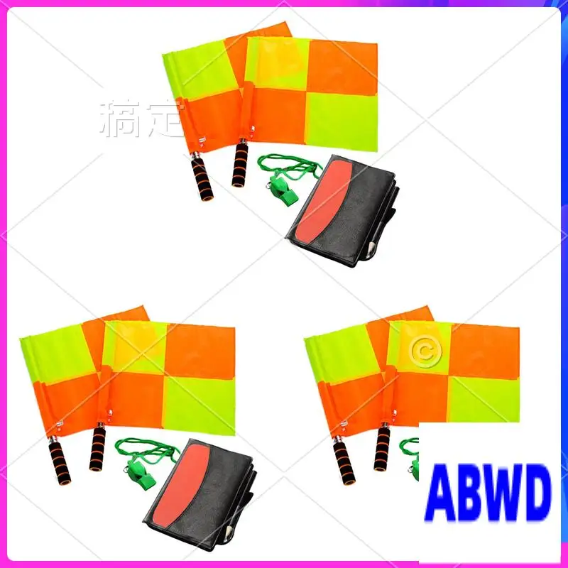 

WD-6X Комплект футбольного рефери Футбольные клетчатые футбольные флаги Кошелек-бумажник с красной желтой карточкой и свистком