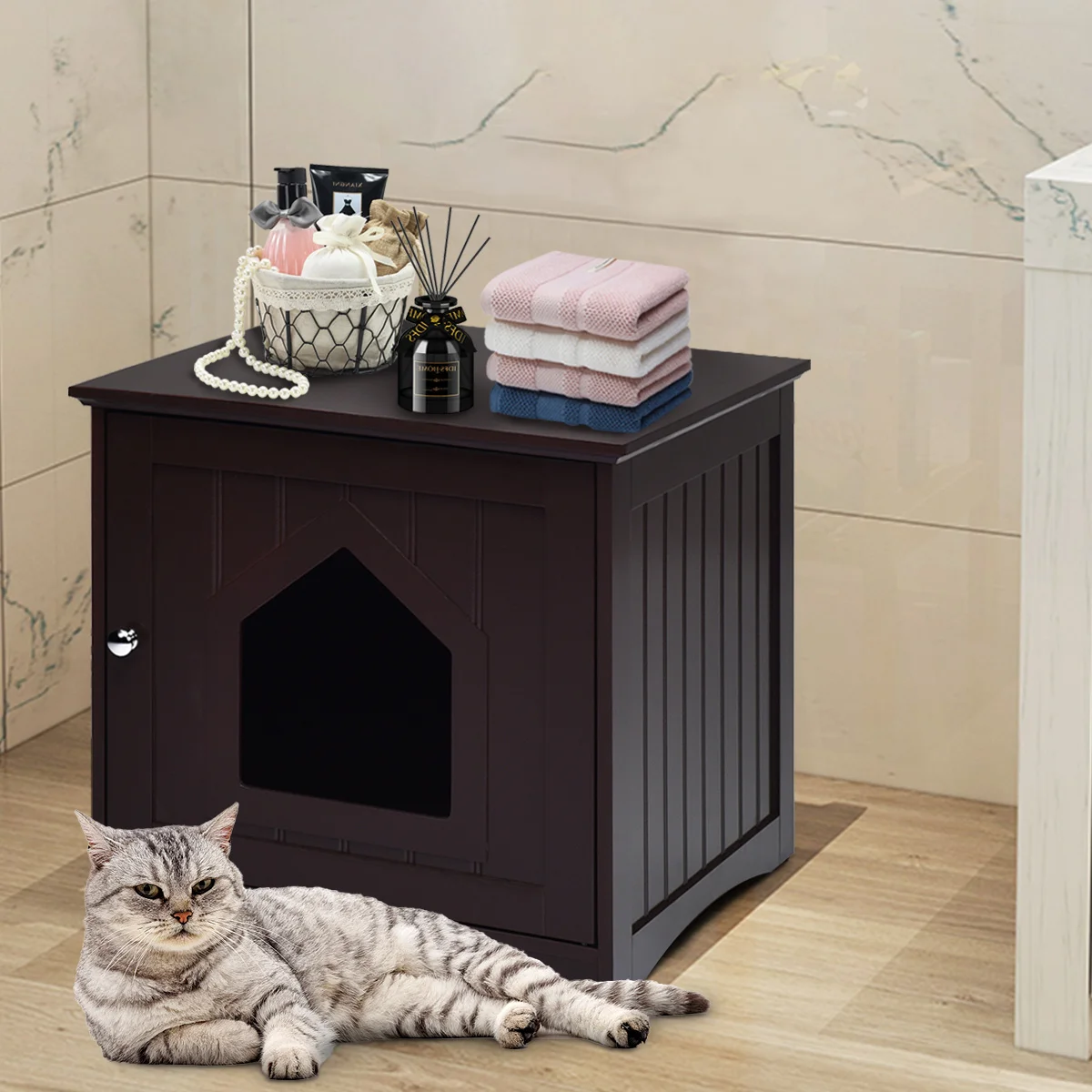 Weatherproof Multi-function Pet Cat House Indoor Outdoor Sidetable Nightstand image 4