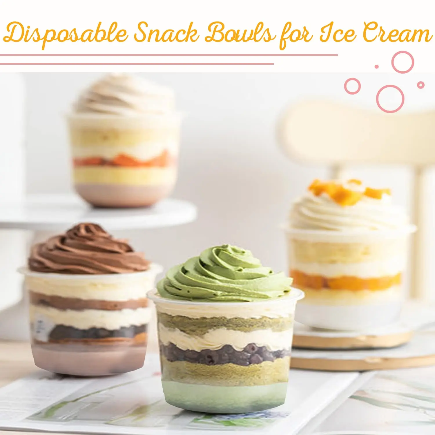 50pcs 250ml/300ml, Pudding Cups Plastic Boxes with Lids, Ice Cream Mousse Dessert Picnic, Party Packaging Dessert Cups with Lids