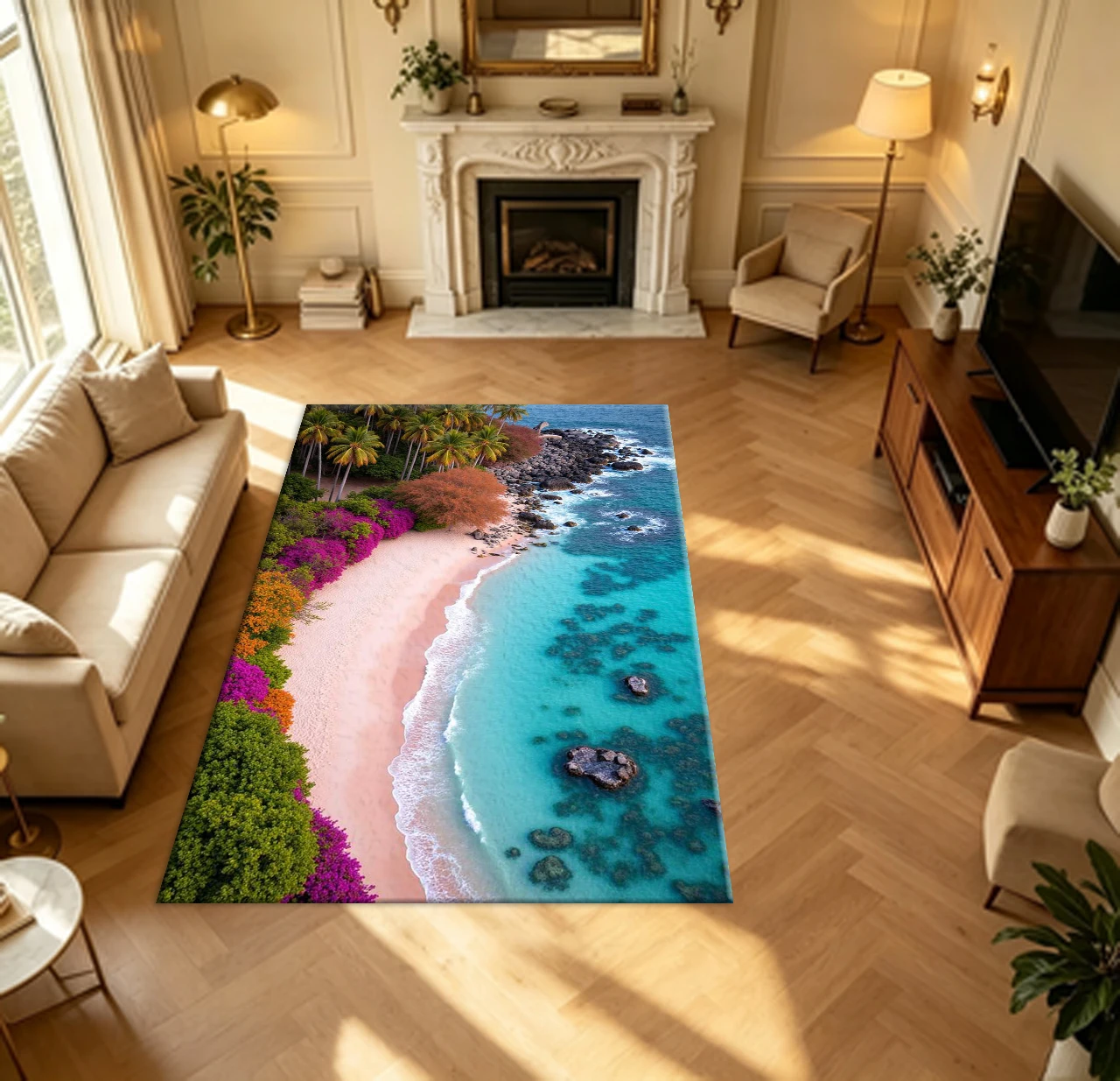 Aerial Top‑Down Tropical Beach Coast Ocean Scenery carpet flooring Seaside Landscape Rug