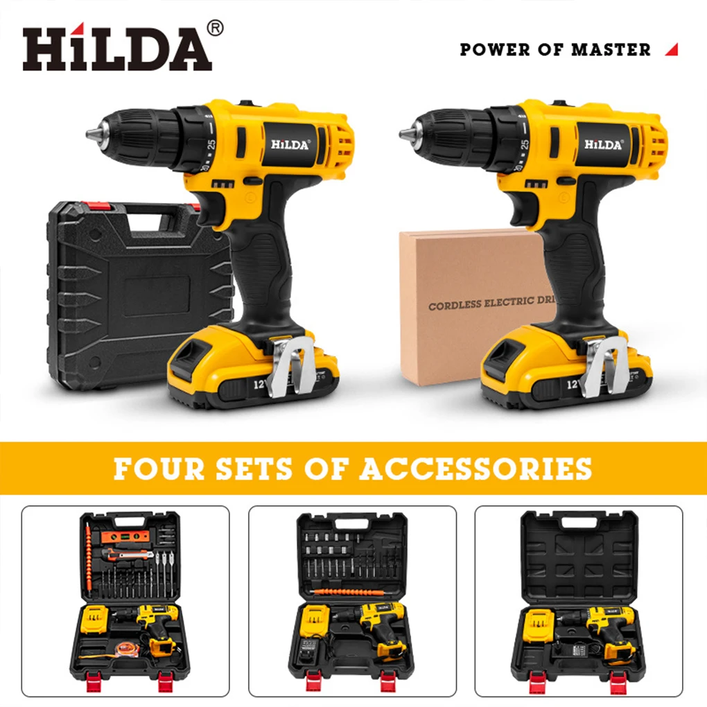 HiLDA 16.8 Brushless Lithium Hand Drill Charging Multi functional High Power Household Electric Screwdriver Tools Set