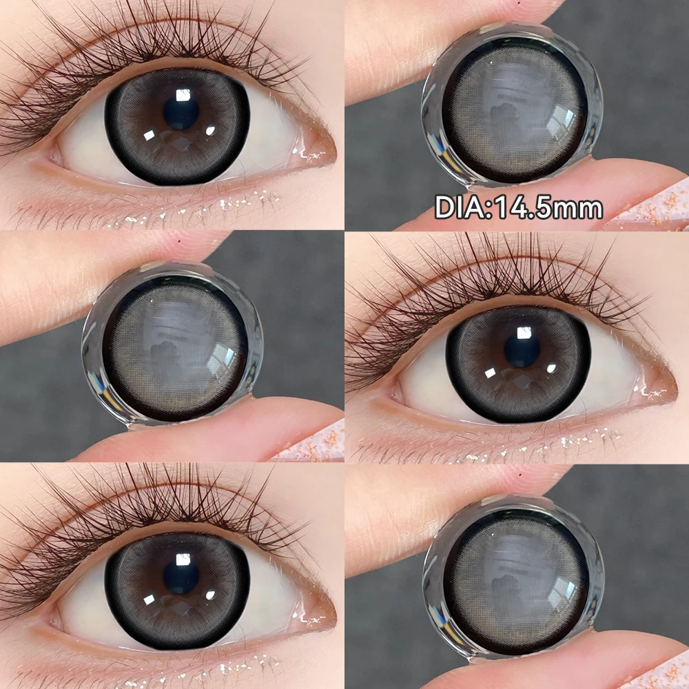 OVOLOOK 2 pièces Lentilles de contact colorées gris cristal magique Luscious 14,5 mm de diamètre, anneau limbal fumé doux, lentilles soyeuses