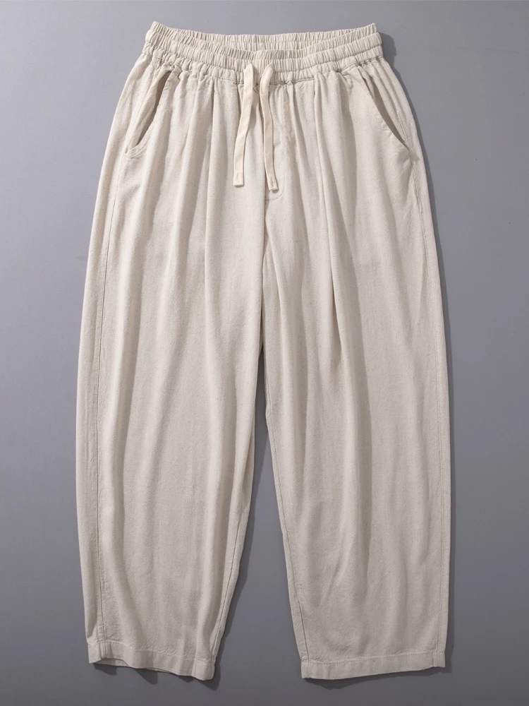 

Men's Summer Thin Breathable Linen Casual Pants Loose Wide Leg Elastic Waist Long Trousers Comfortable Cotton Linen Loose Fit