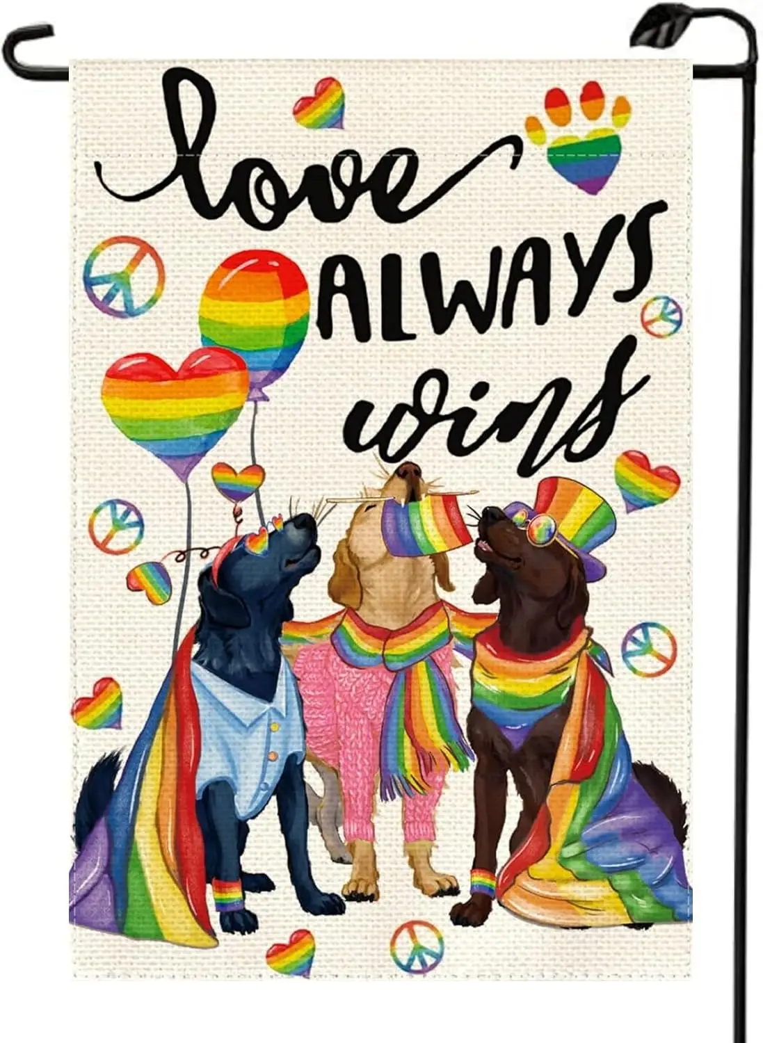 Pride Month Dogs Garden Flag 12x18 Inch Double Sided for Outside Rainbow Progress Love Always Wins LGBTQ Yard Outdoor Decora IIC