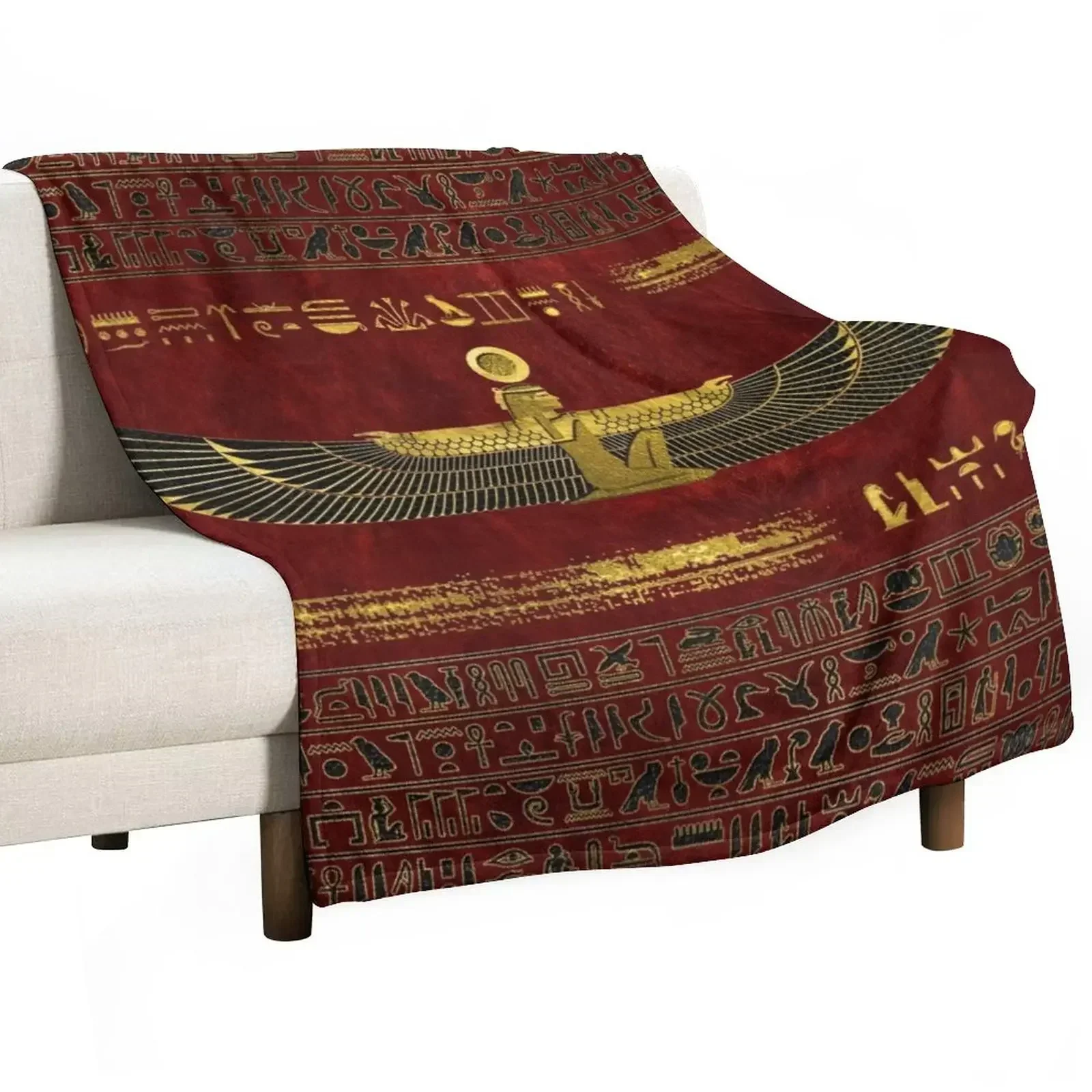 

Golden Egyptian God Ornament on red leather Throw Blanket Blankets For Sofas Blankets For Bed Baby Blankets