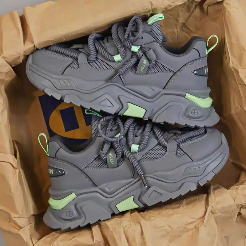 Spring Mens Breathable Casual Sneakers Height Increase Dad Shoes Trendy All Match Sports Footwear Chunky Platform Shoe