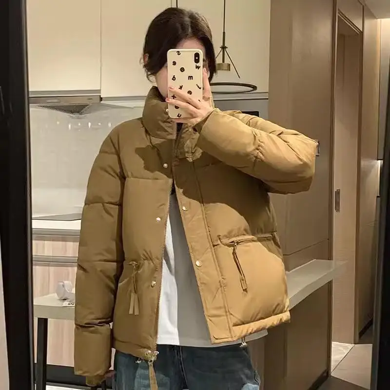 New Winter Korean Style Bread Coat for Women Short Stand Collar Small Person Thickened Fashion Coat Bread Cotton Coat Trendy