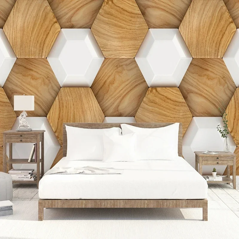 Custom Photo Mural 3D Abstract Geometric Hexagon Wood Grain Wallpaper Home Interior Decoration Wall Papers Papel De Parede Sala