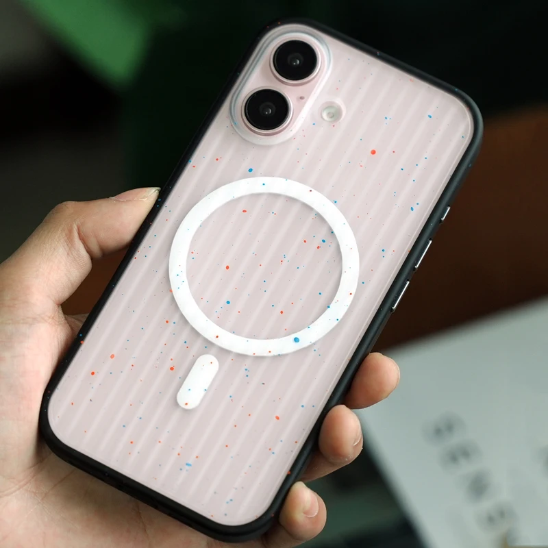

Coloful dots Print Matte Translucent Shockproof Magsafe Case for iPhone 16 15 14 13 15Pro max Corrugated Wireless Charge Cover