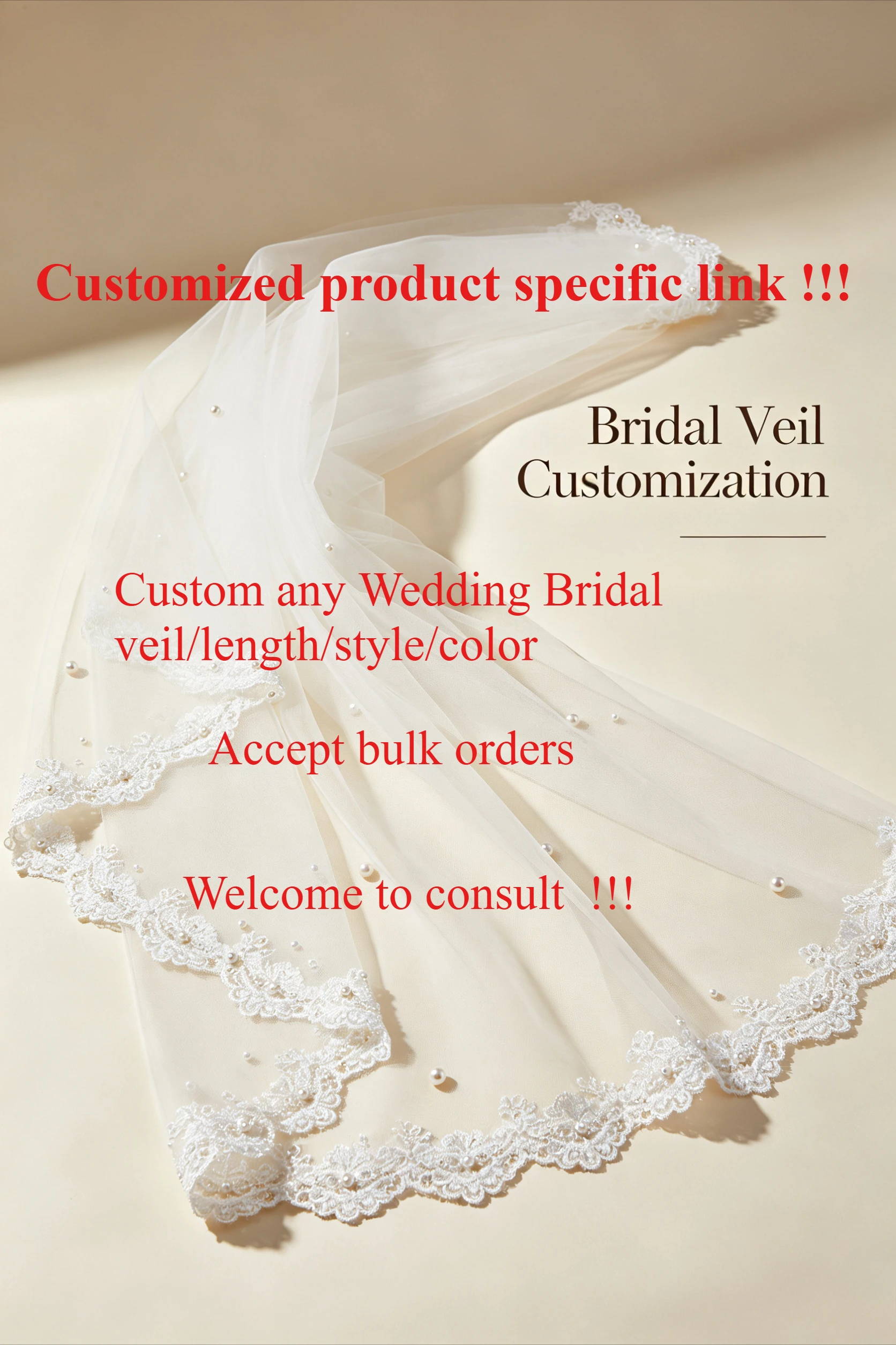Customized Product Specific link Wedding Veil Soft Tulle Mantilla Eyelashes Handmade Custom Length
